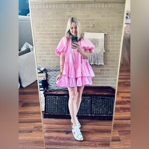 &merci Pink Puff-Sleeve Mini Dress